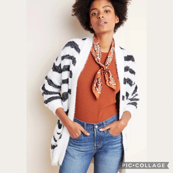 :Price Firm: Anthropologie Line and Dot Zebra Eyelash Cardigan - Picture 8 of 9